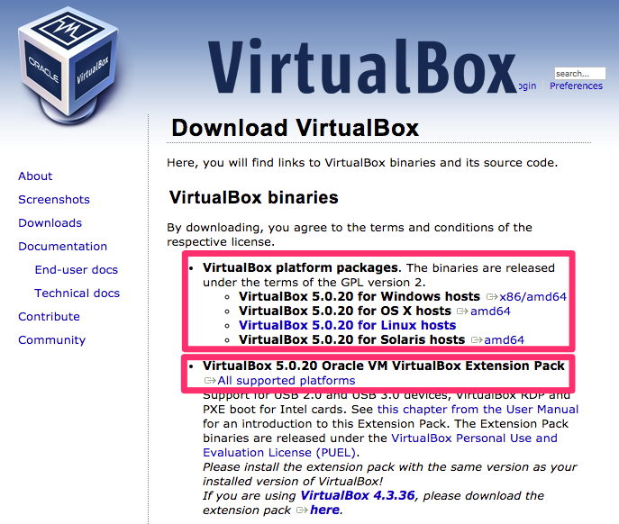 下載必要的 VirtualBox 安裝檔案